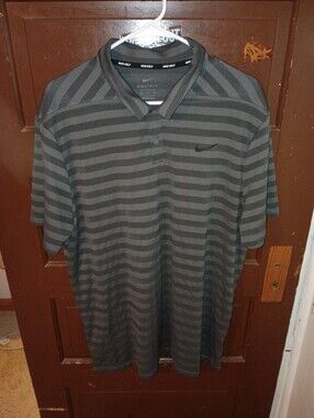 EUC Men's Gray Striped Nike Dri-Fit Golf Polo Shirt XL